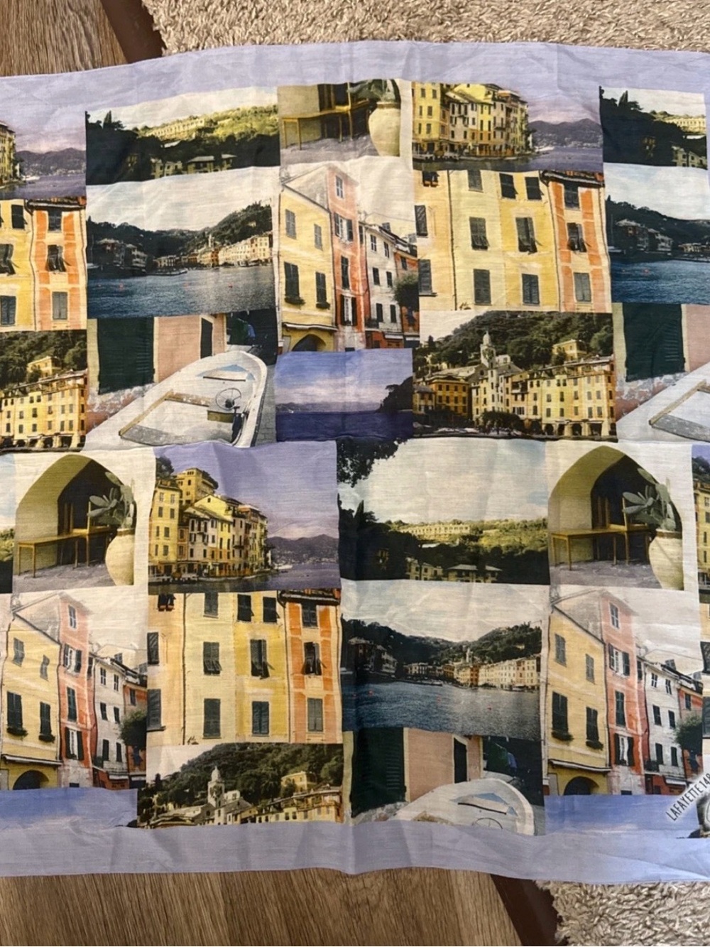 Lafayette 148 New York Cotton Silk Square Scarf Portofino Italy Print Luxury New - Picture 3 of 5
